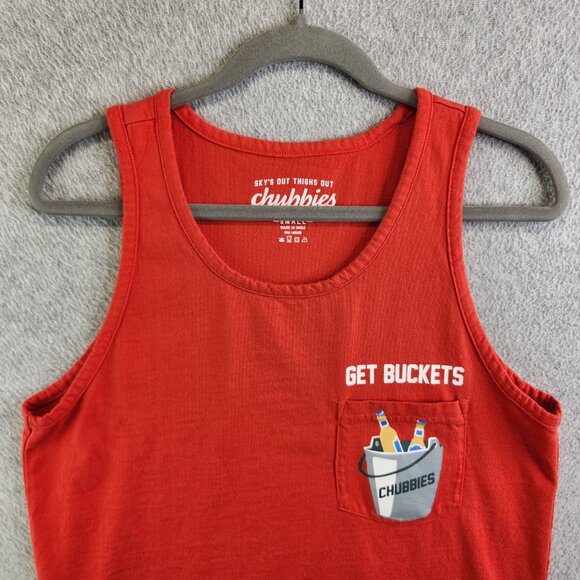 Chubbies Shirt Mens S Red Muscle Tank Get Buckets Beer River Floating Lake - Picture 2 of 10